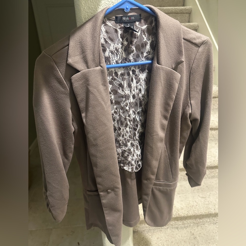 Brown Blazer with Lace Detail